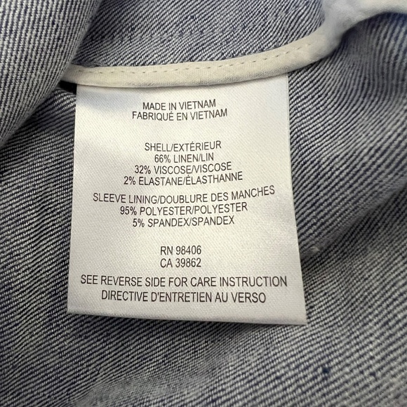 THEORY BLAZER 12 LINEN BLEND CAREER CASUAL PREPPY 2 BUTTON DRAPED PACTCH POCKETS - Picture 11 of 12